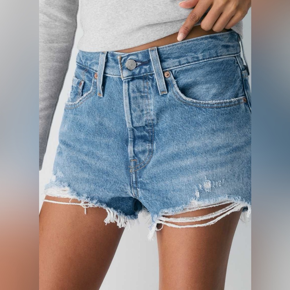 Levi's Light Blue Distressed Denim Jean Shorts
